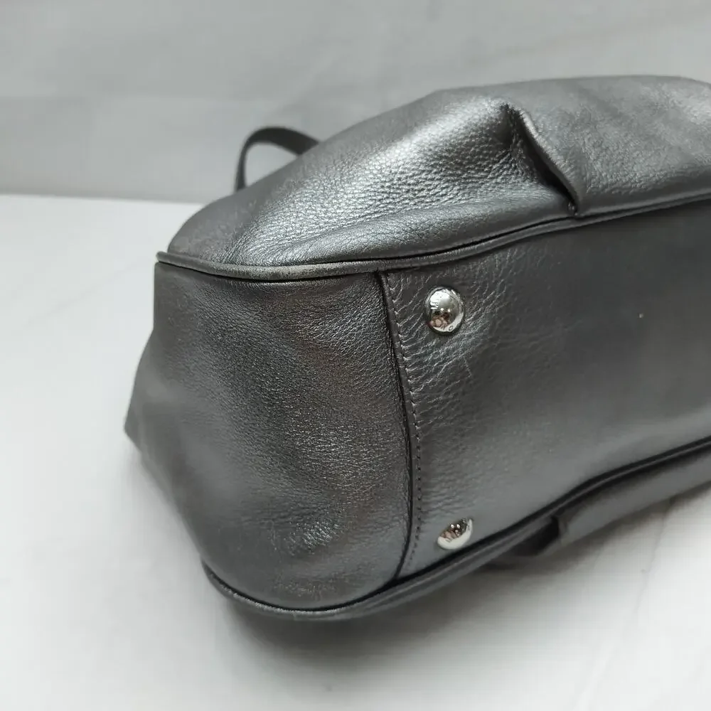 Michael Kors Metallic Gray Leather Double Handles Shoulder Bag